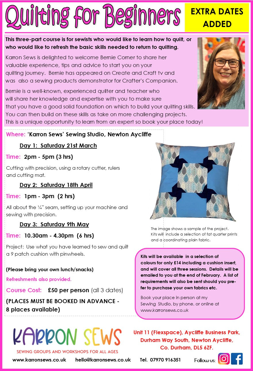 Quilting for Beginners (3 sessions) EXTRA DATES ADDED