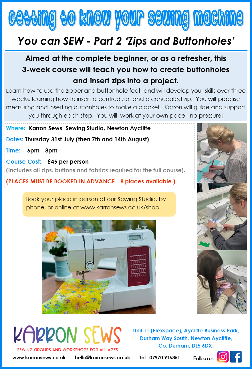 Getting to know your sewing machine Part 2 - Zips and Buttonholes
