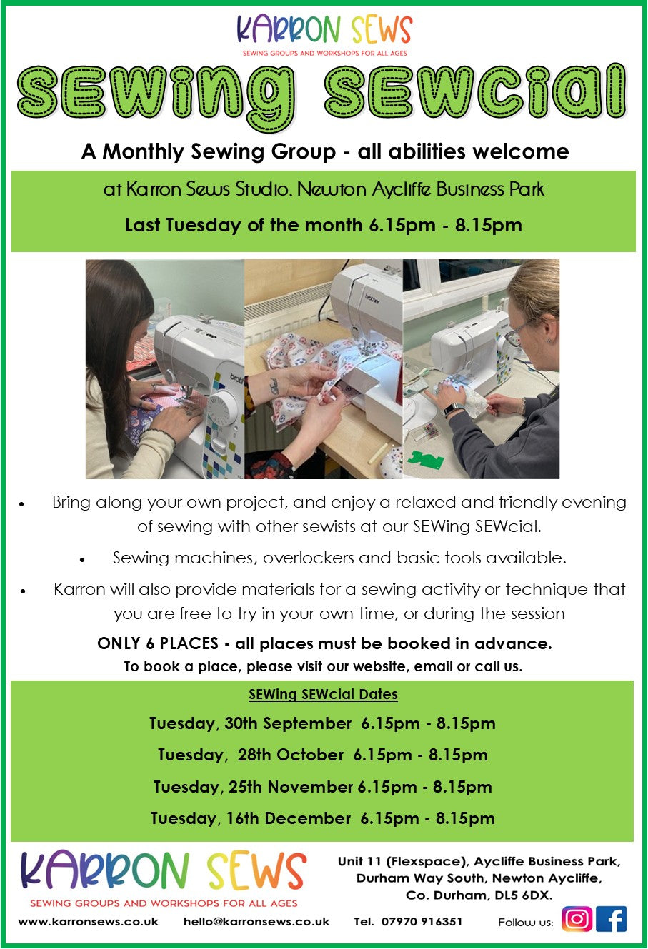 Sewing SEWcial - Monthly on Tuesday 25th November 6.15pm - 8.15pm
