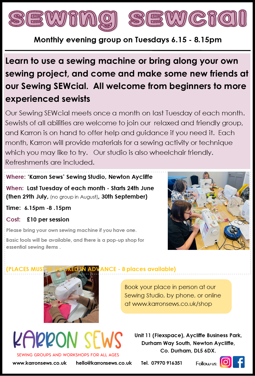 Sewing SEWcial - Monthly on Tuesday 29th July 6.15 - 8.15pm