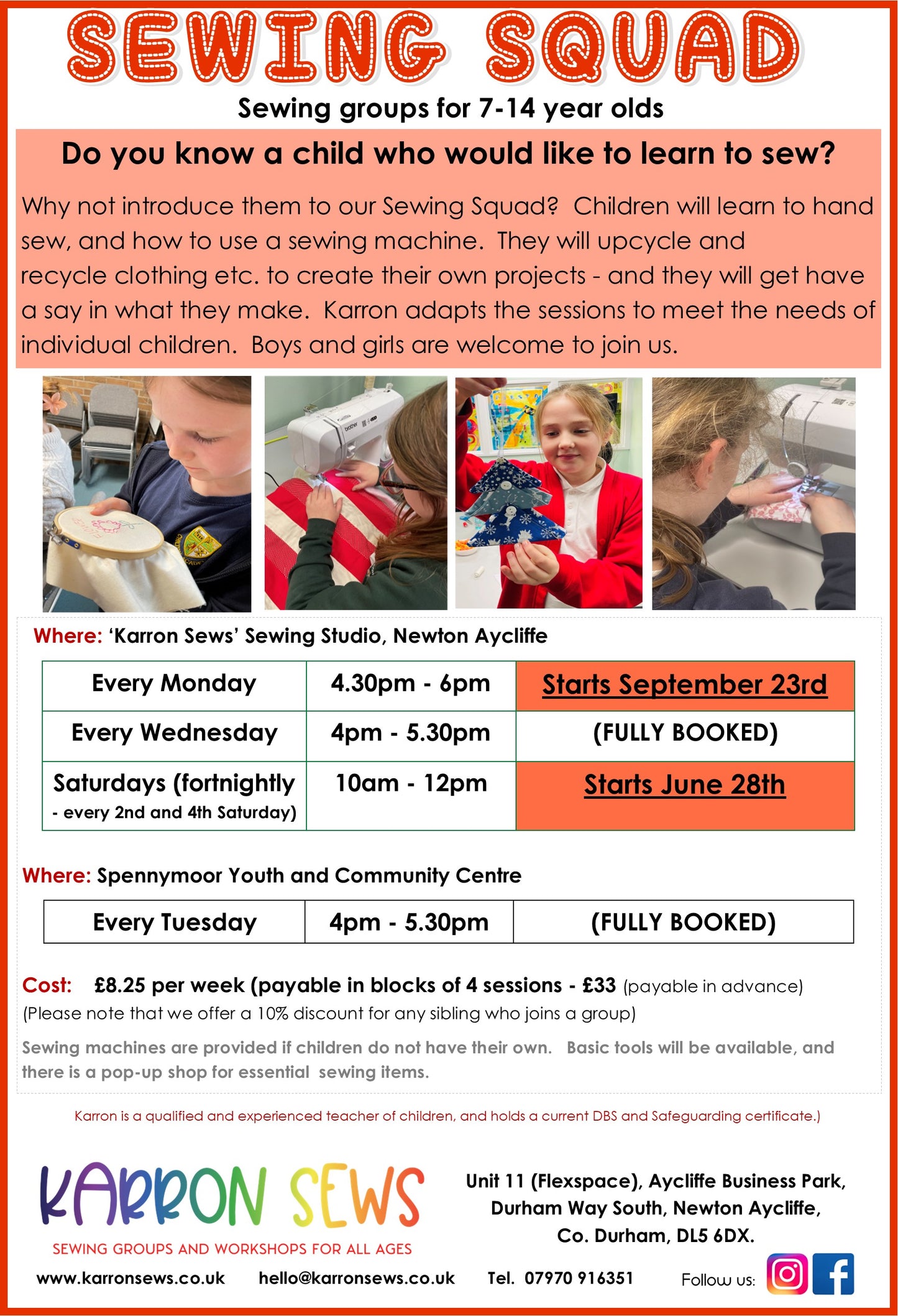 Sewing Squad Mondays 4.30pm - 6.00pm