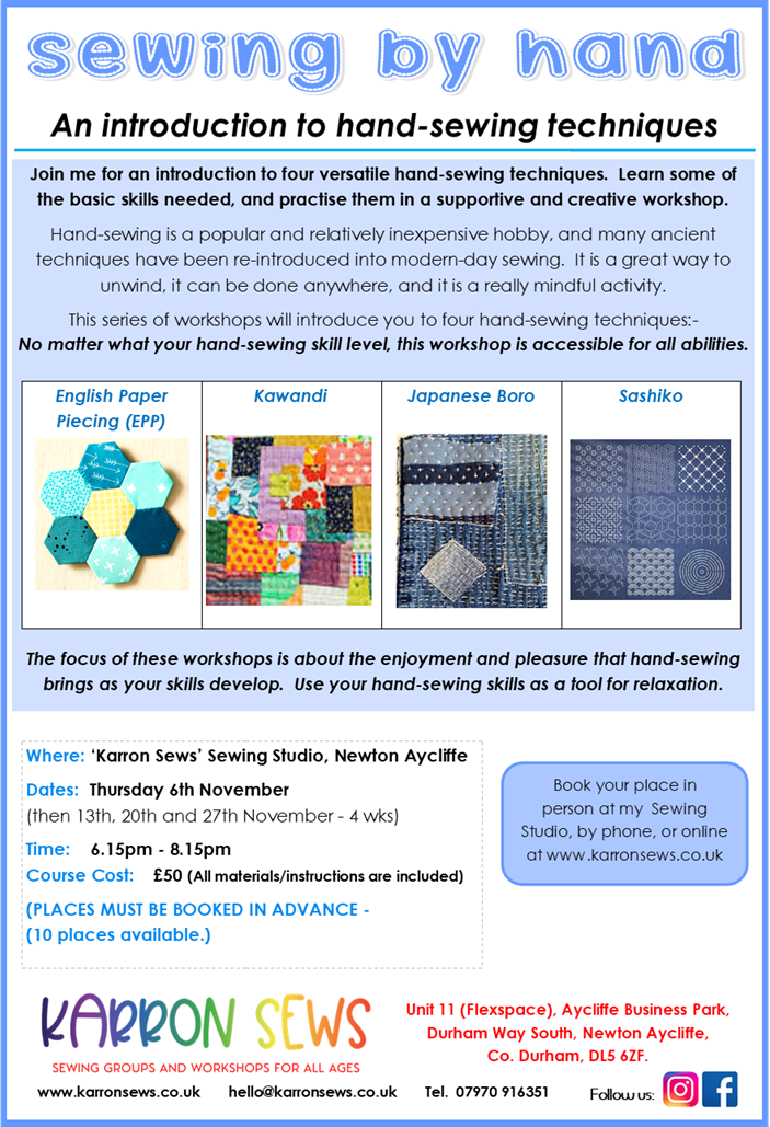 Sewing by Hand - starts Thursday 6th November (4 wks)