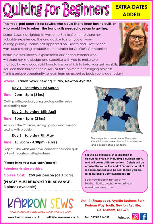 Quilting for Beginners (3 sessions) EXTRA DATES ADDED