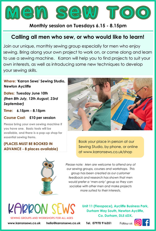 Men Sew Too - Tuesday June 10th, 6.15pm-8.15pm