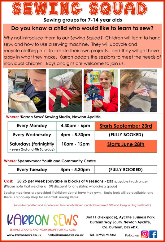 Sewing Squad  Tuesdays 4.00 - 5.30pm (Spennymoor)
