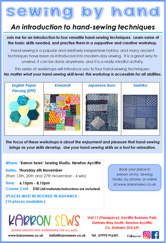 Sewing by Hand - starts Thursday 6th November (4 wks)